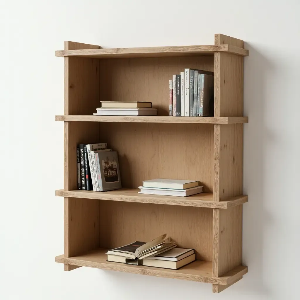 a photo of a creative bookshelf using recycled materials for an eco-friendly look