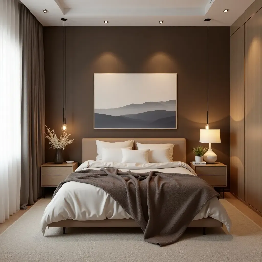 a photo of a cozy chocolate brown and cream bedroom for teenagers