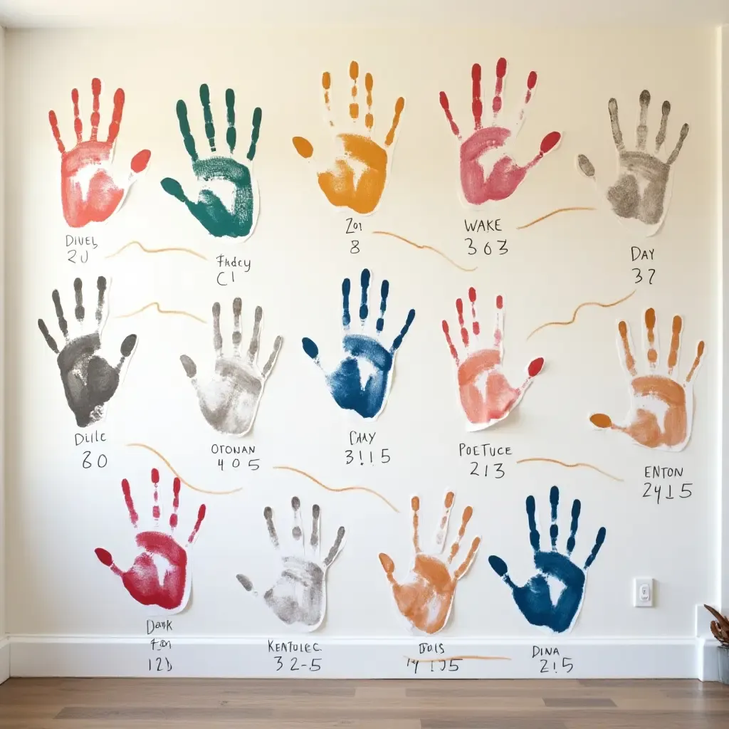 a photo of a family handprint mural with names and dates