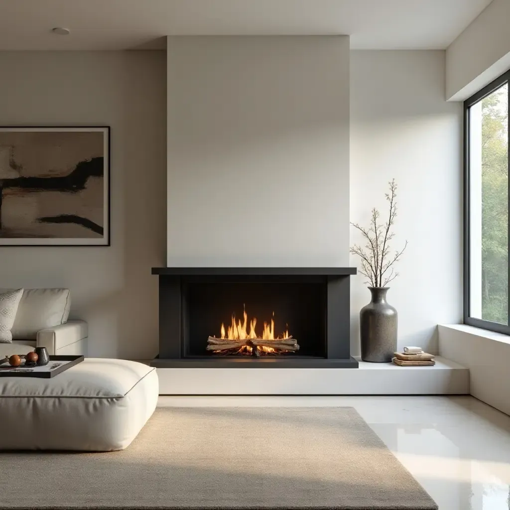 a photo of a sleek glass fireplace surround in a contemporary home