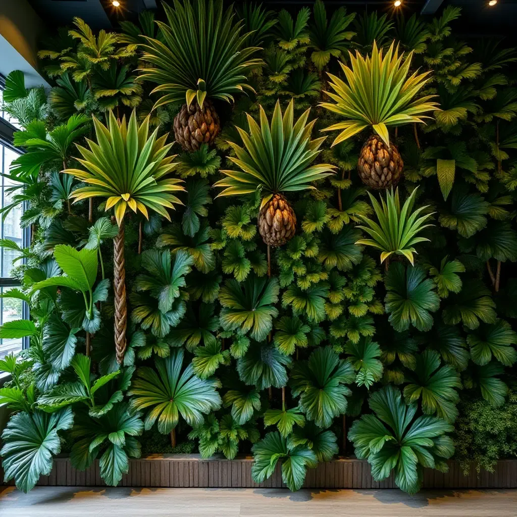 a photo of a vibrant tropical wall with exotic plants