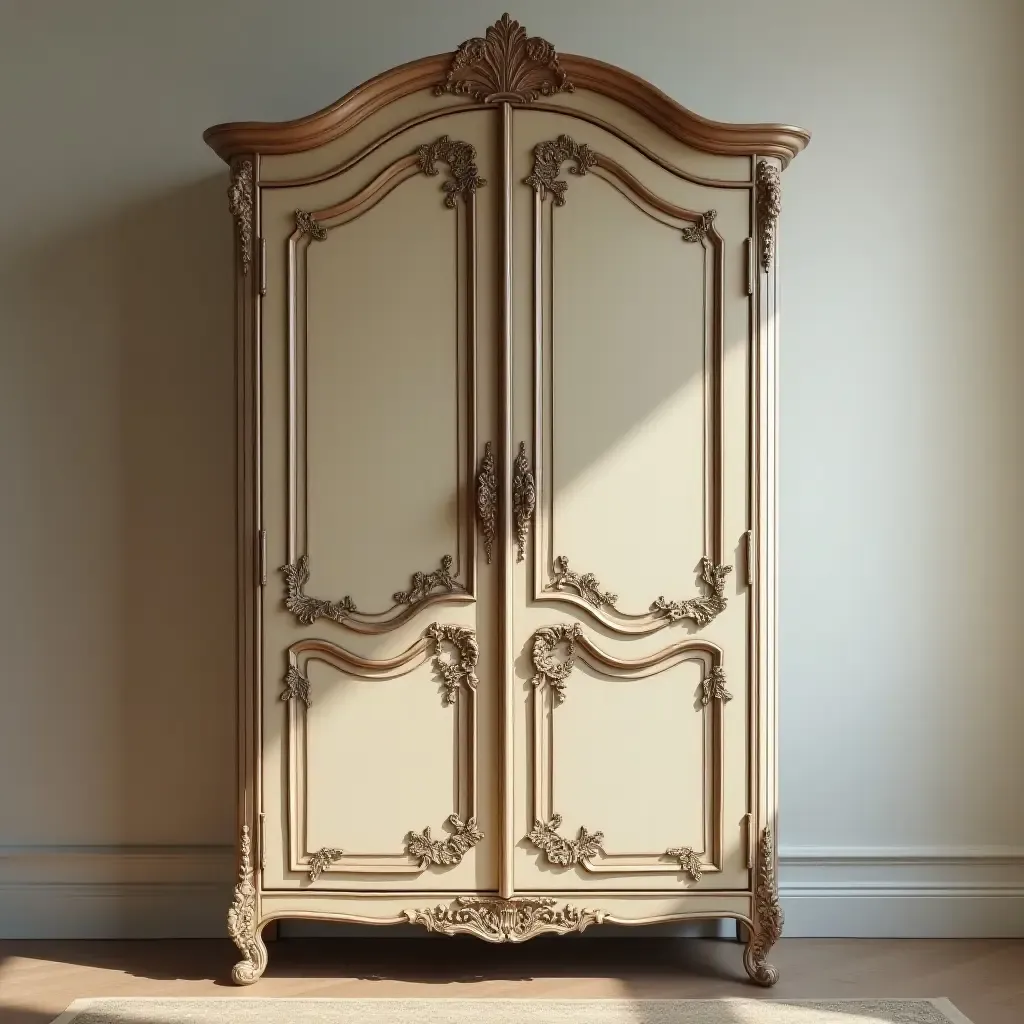 a photo of a vintage-style wardrobe with decorative details