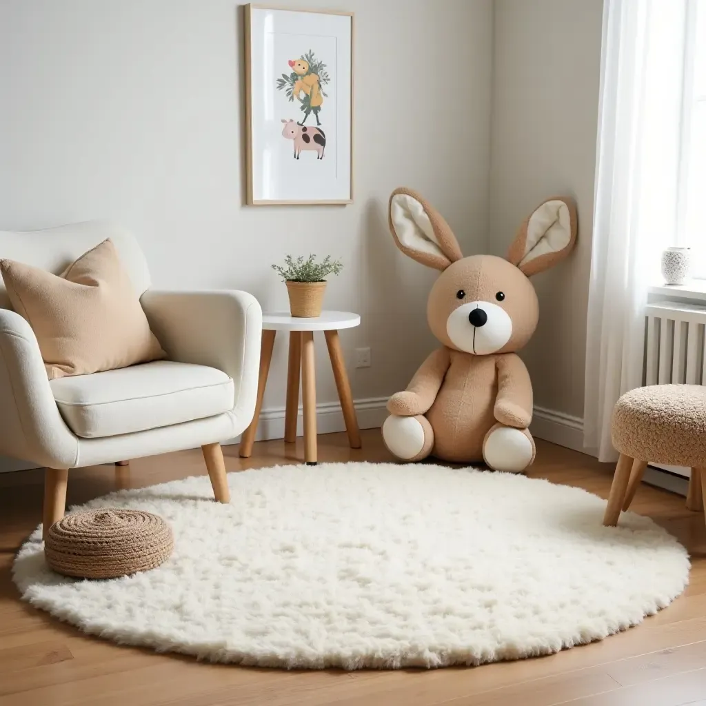 a photo of a soft, plush area rug in a children&#x27;s reading corner