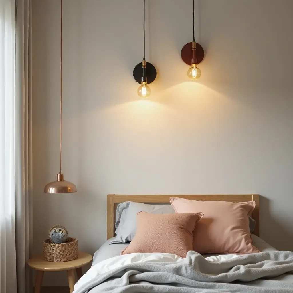 a photo of an industrial-style light fixture above a child&#x27;s bed