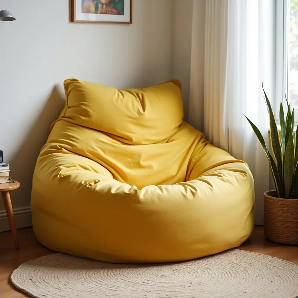 a photo of a vintage-style bean bag chair in a corner