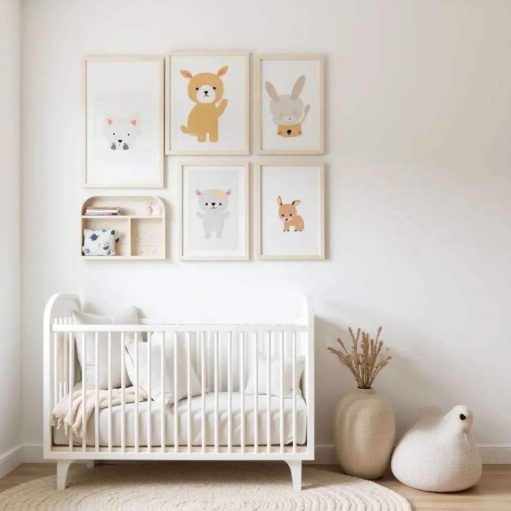 a photo of a small nursery showcasing a playful gallery wall