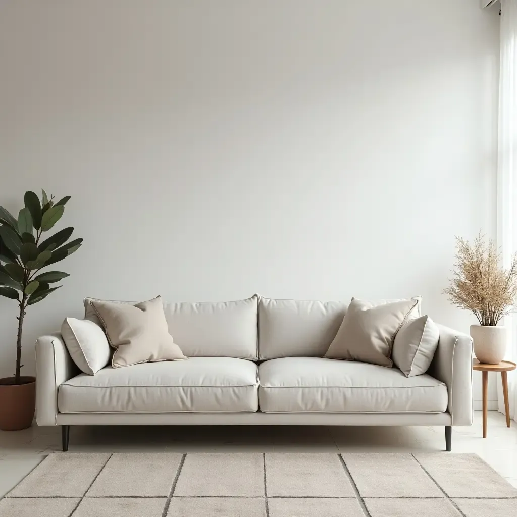 a photo of a sleek, low-profile sofa in a minimalist living room