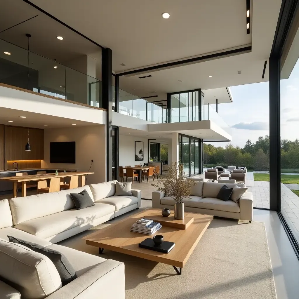 a photo of an open-concept living room blending indoor and outdoor spaces