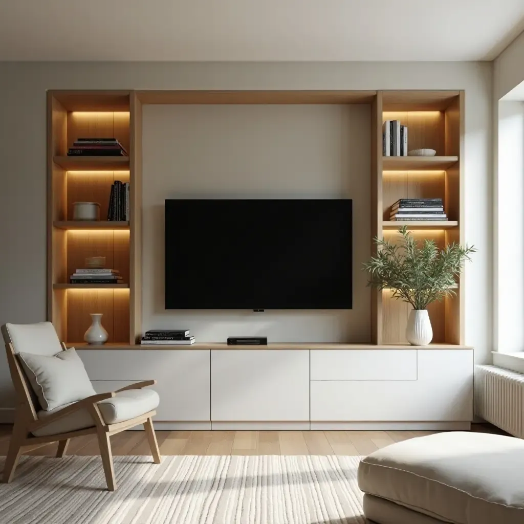 a photo of a TV room with a custom-built entertainment unit