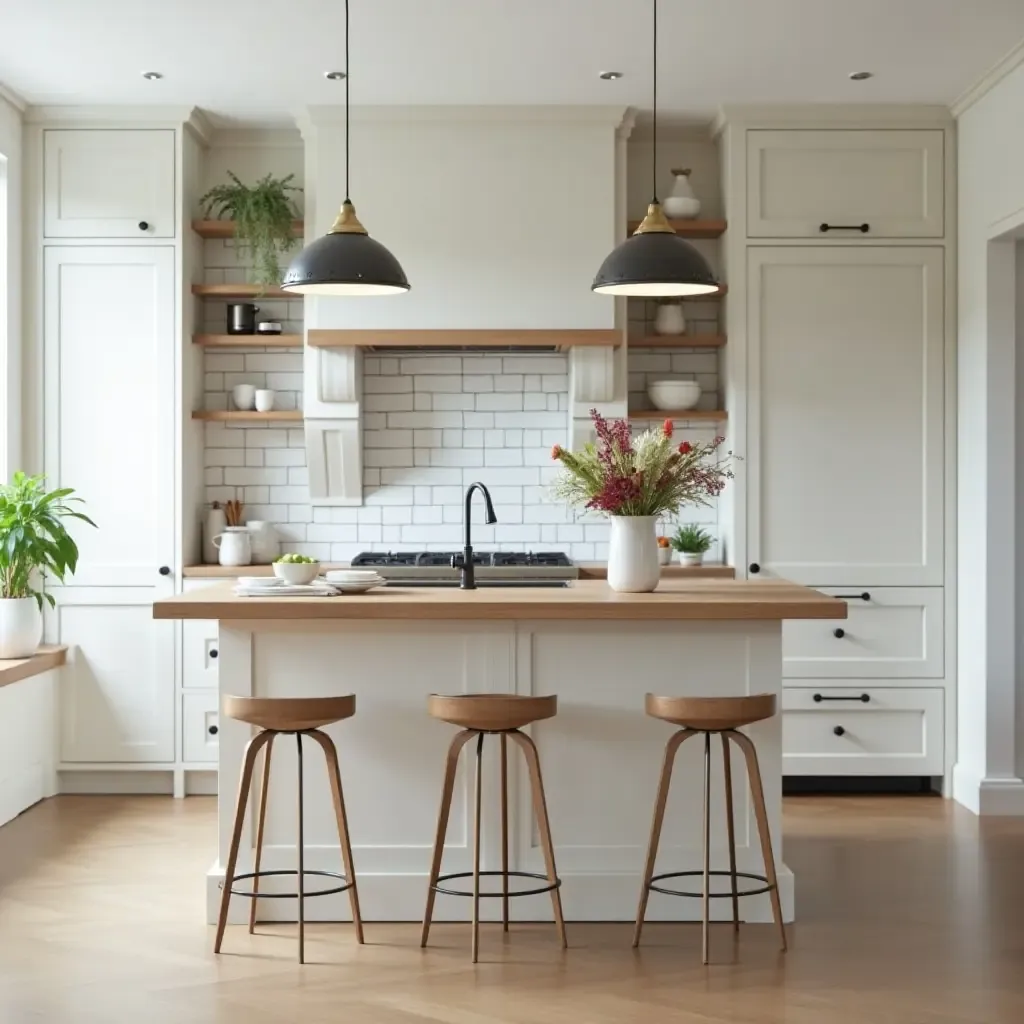 a photo of a kitchen island adorned with fresh flowers and chic tableware