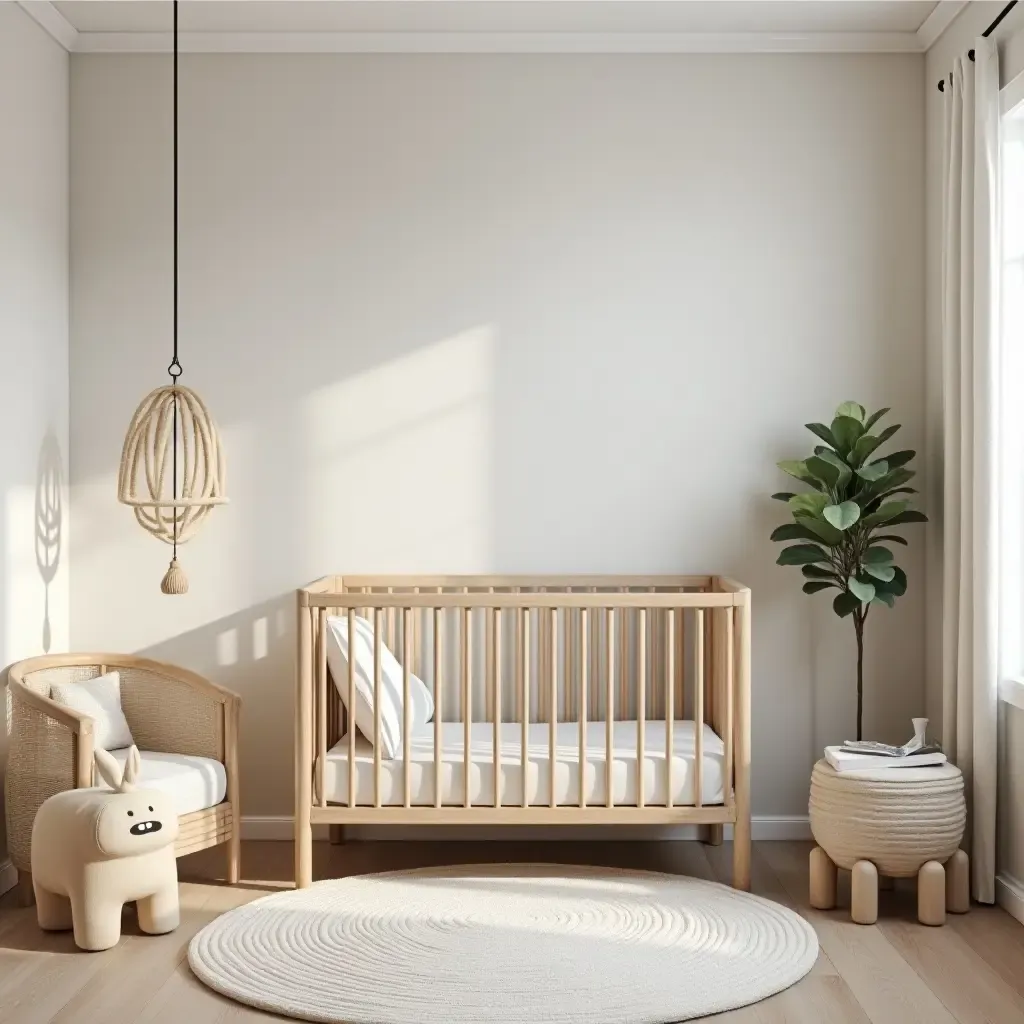 a photo of a nursery with a crib, changing station, and play area in one