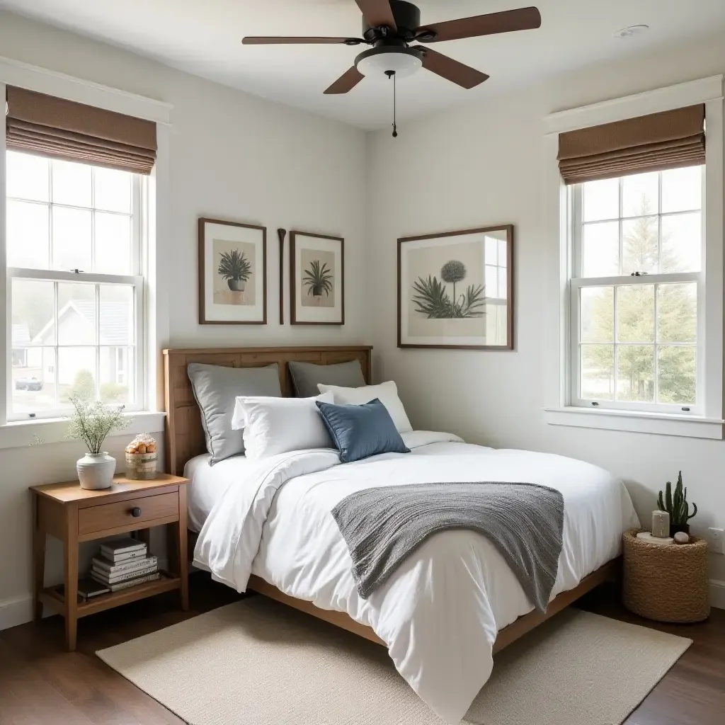 a photo of a chic teen bedroom with a blend of modern and rustic farmhouse styles