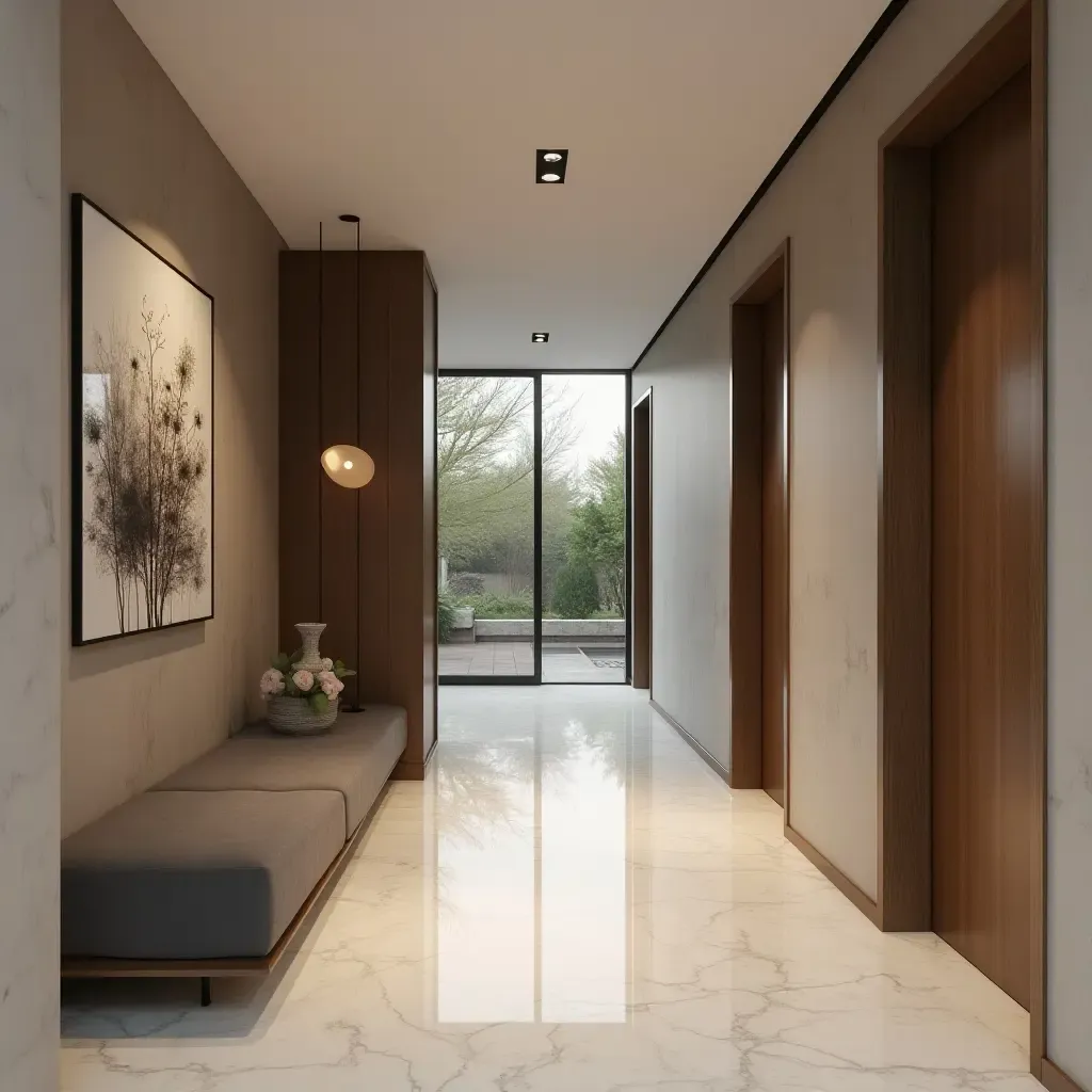 a photo of a modern entrance hall with a blend of functionality and style