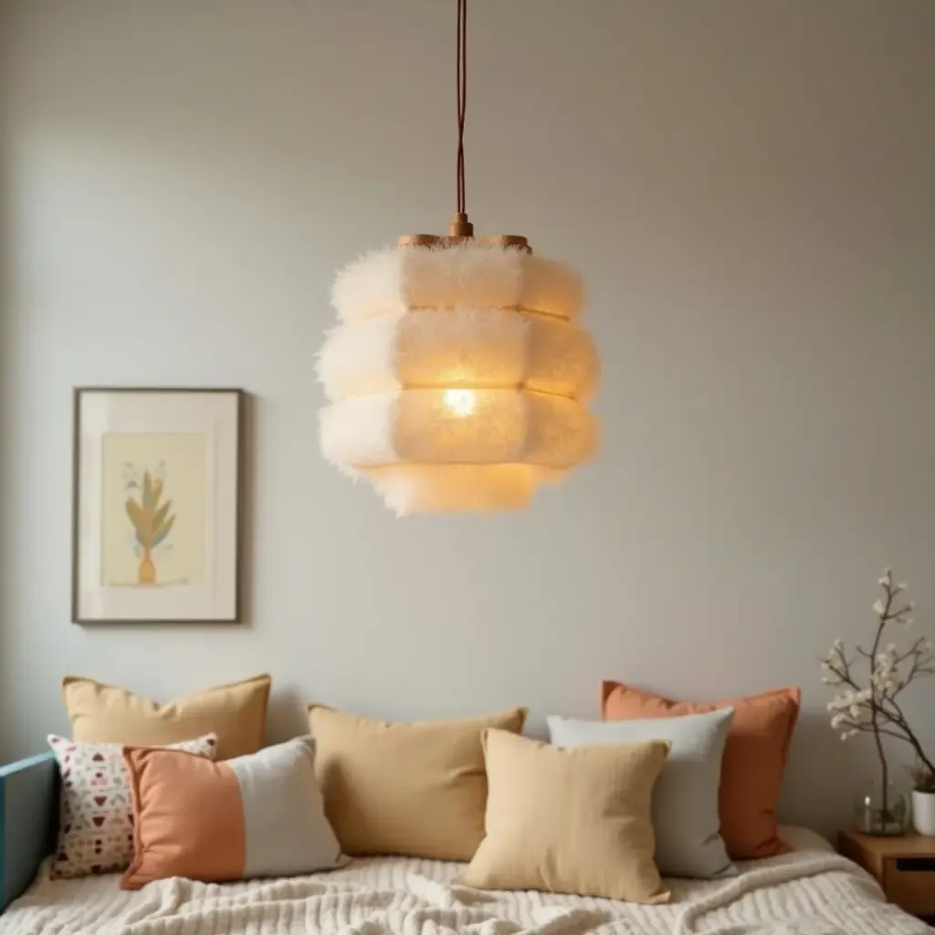 a photo of a pendant light made of recycled materials in an eco-friendly kids&#x27; room