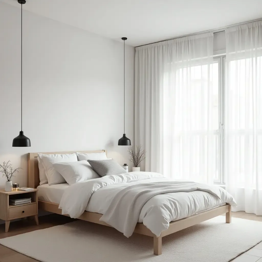 a photo of a serene minimalist teen bedroom with a monochrome color palette