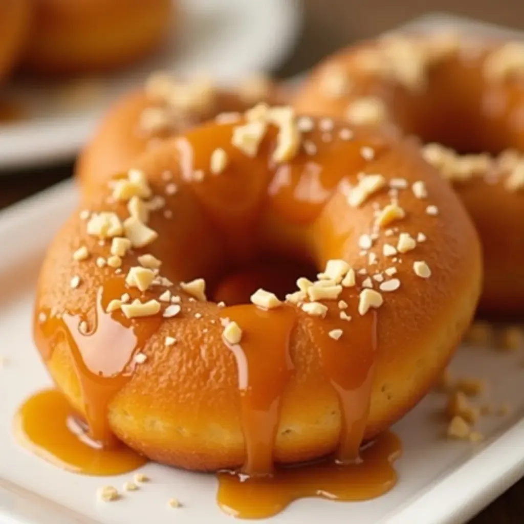 a photo of a sweet loukoumades, Greek honey doughnuts, drizzled with syrup and sprinkled with nuts.