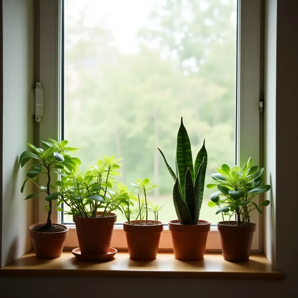 a photo of a playful plant arrangement on a windowsill