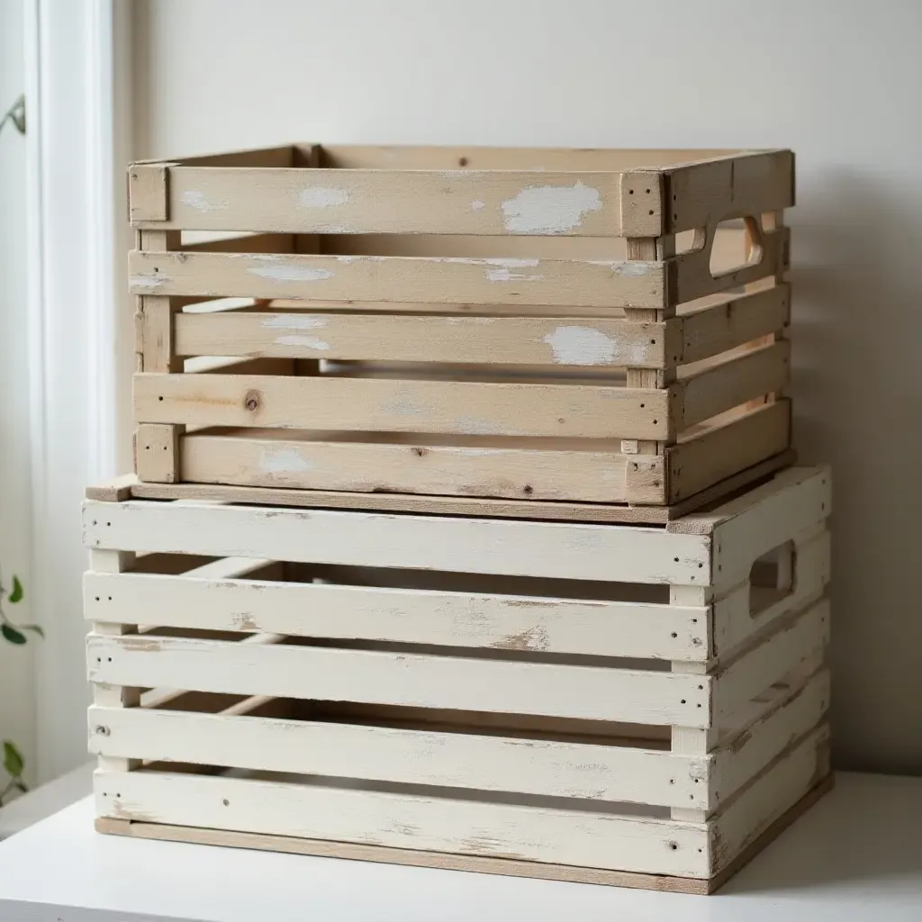 a photo of painted wooden crates used for storage