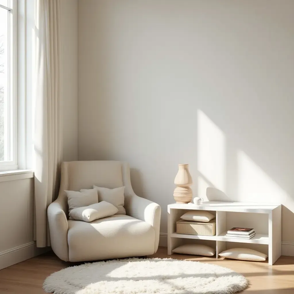 a photo of a nursery corner with a reading nook perfect for storytime