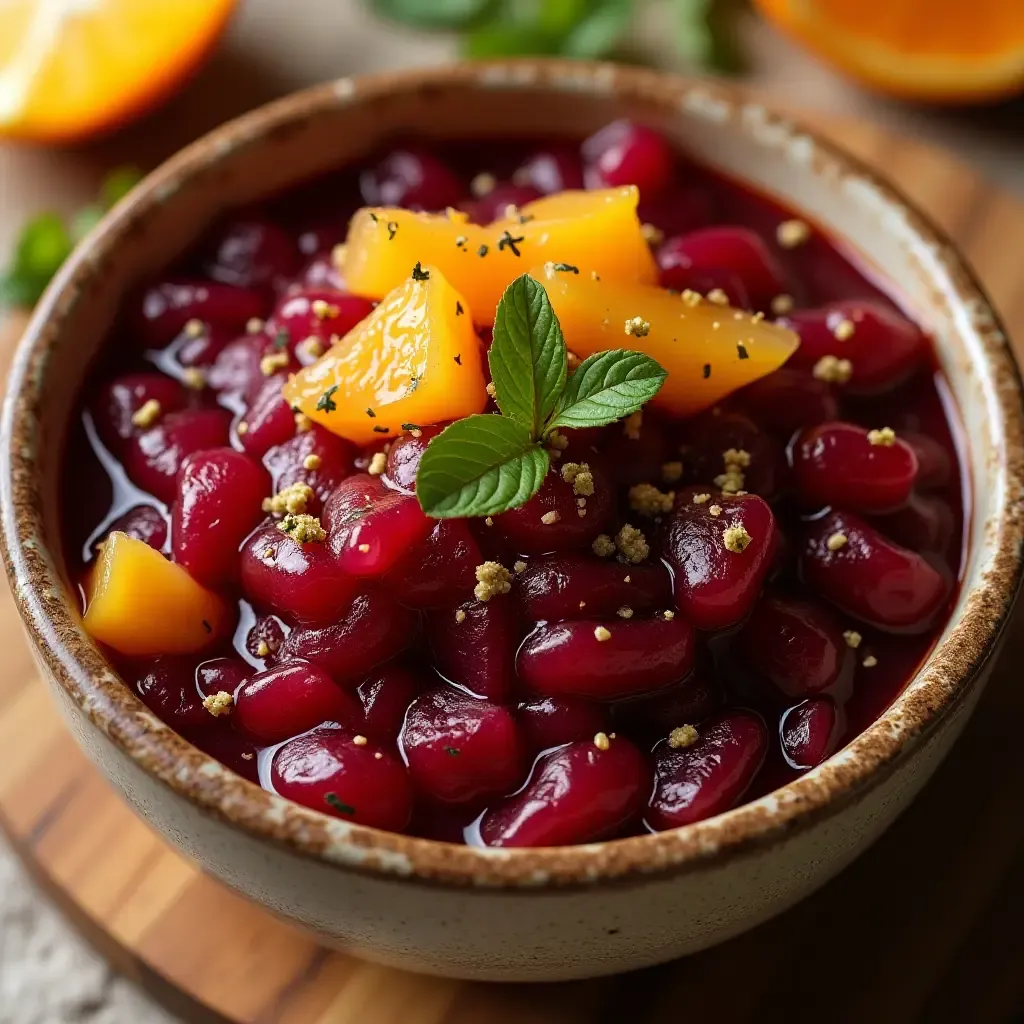 a photo of a colorful beet salsa with orange segments and cumin