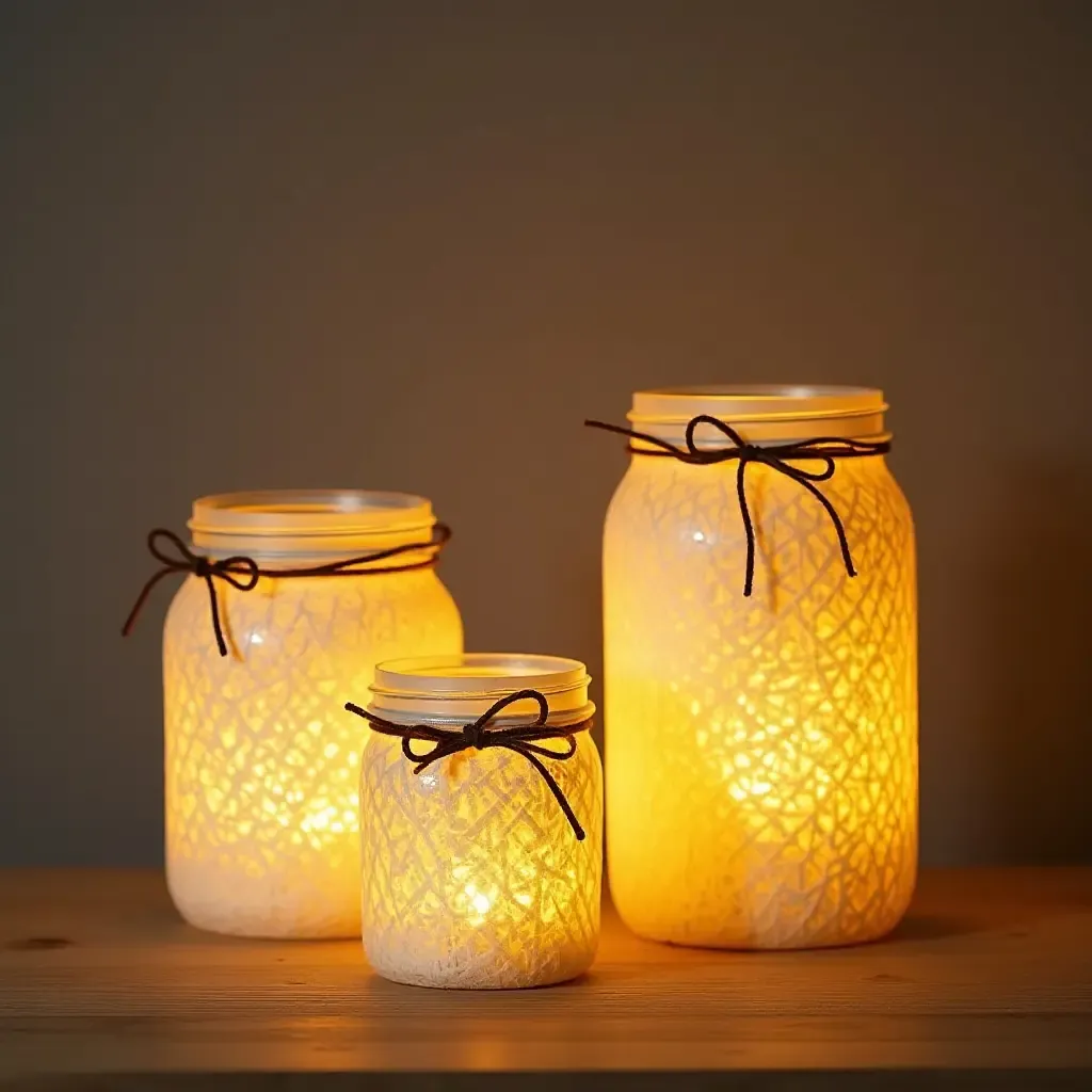 a photo of decorative DIY lanterns made from mason jars