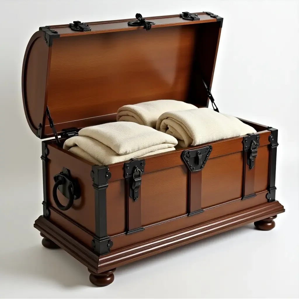 a photo of a decorative trunk used for blanket storage