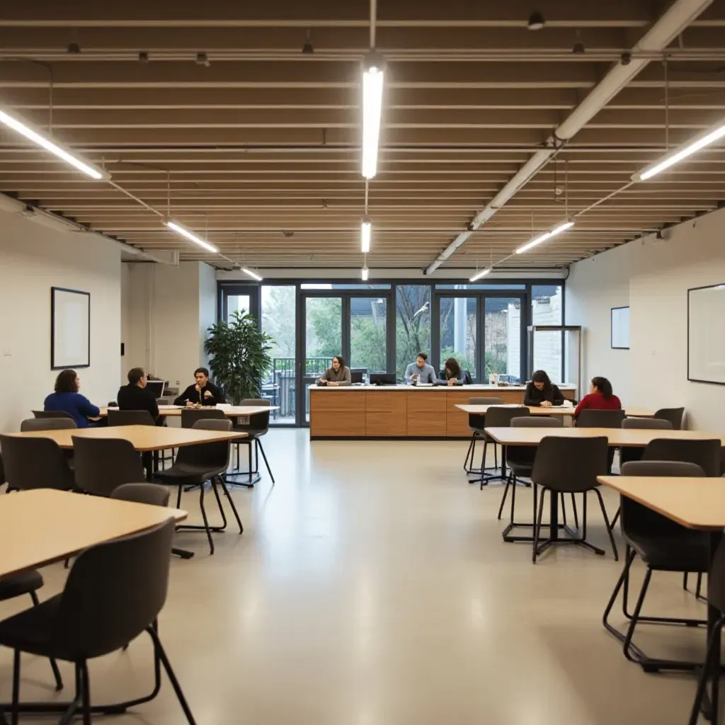 a photo of a basement study area with quiet zones and collaborative spaces