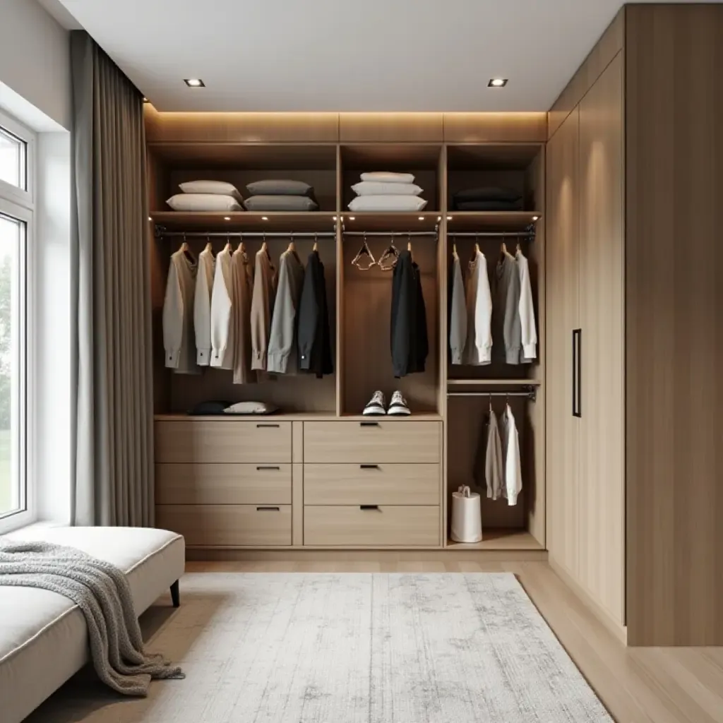 a photo of a chic room showcasing a stylish closet makeover