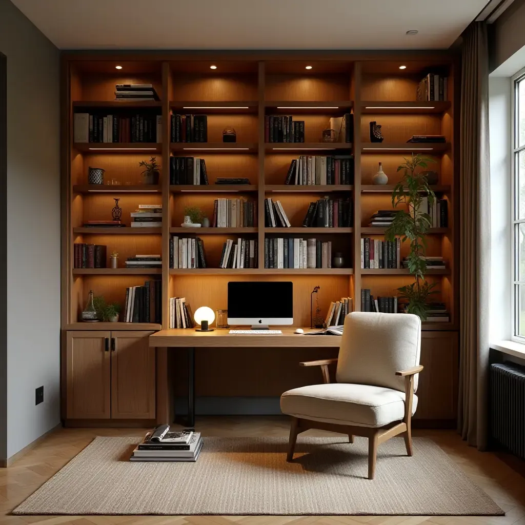 a photo of a wooden bookshelf in a basement study