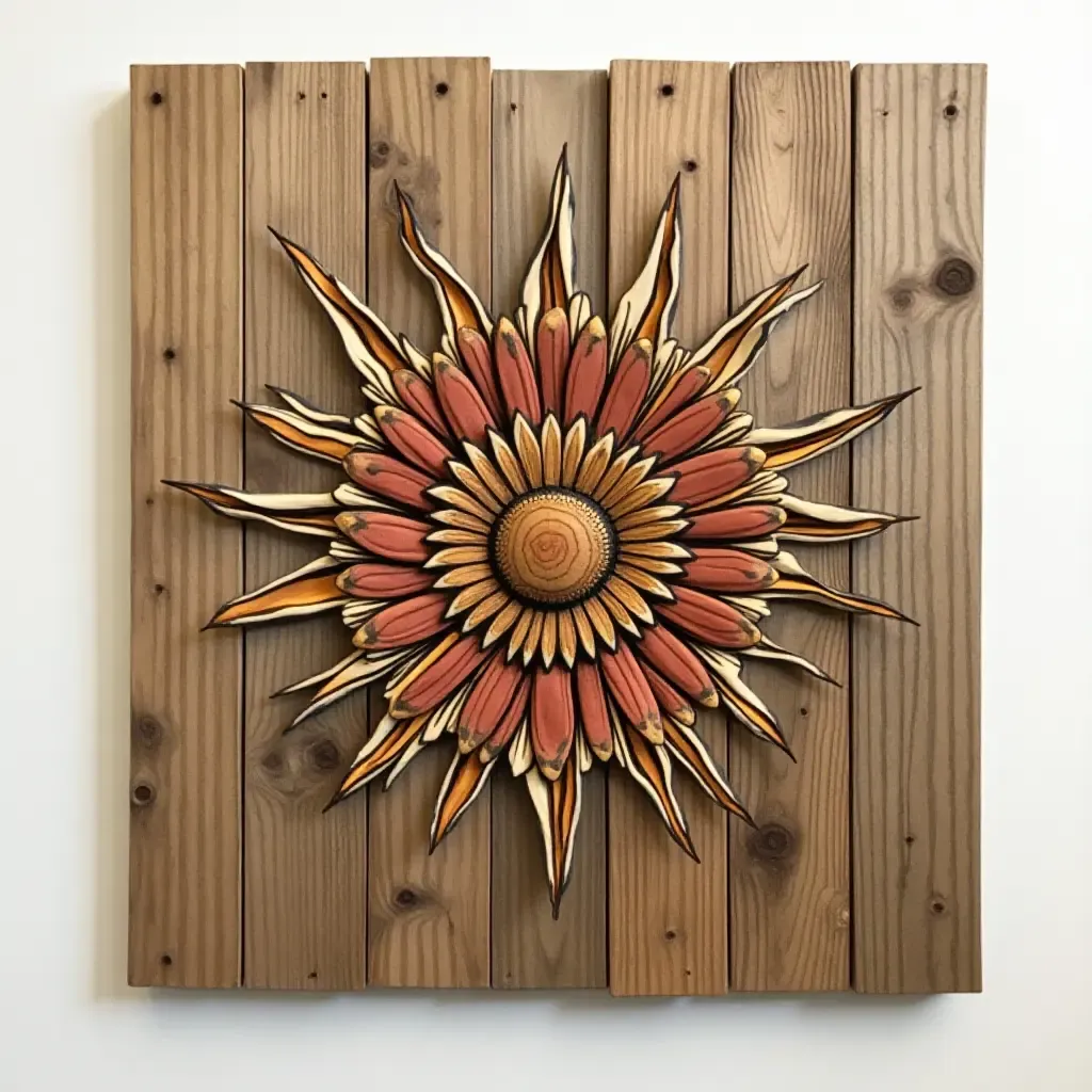 a photo of a wall art piece made from reclaimed wood