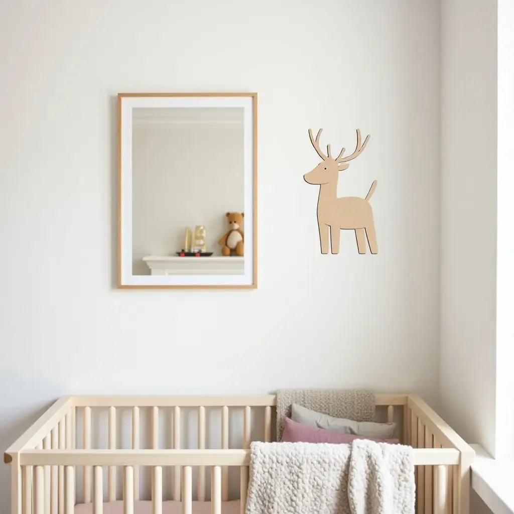 a photo of a nursery with mirrored wall decals for a playful touch