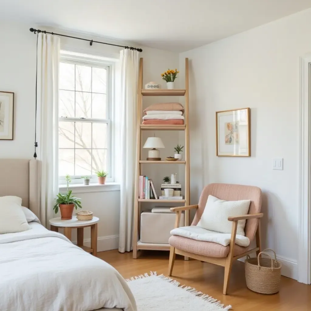 a photo of a functional room with a DIY storage ladder