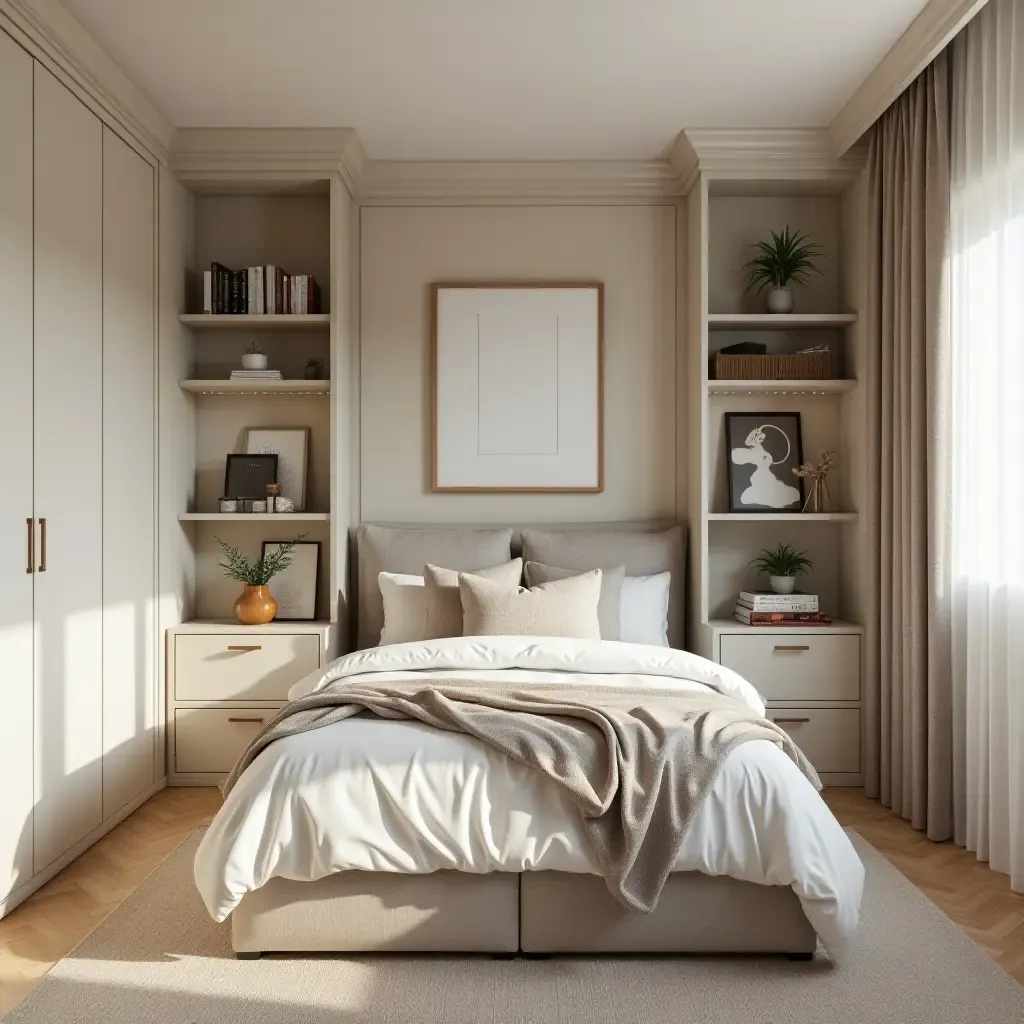 a photo of a themed bedroom with clever storage ideas