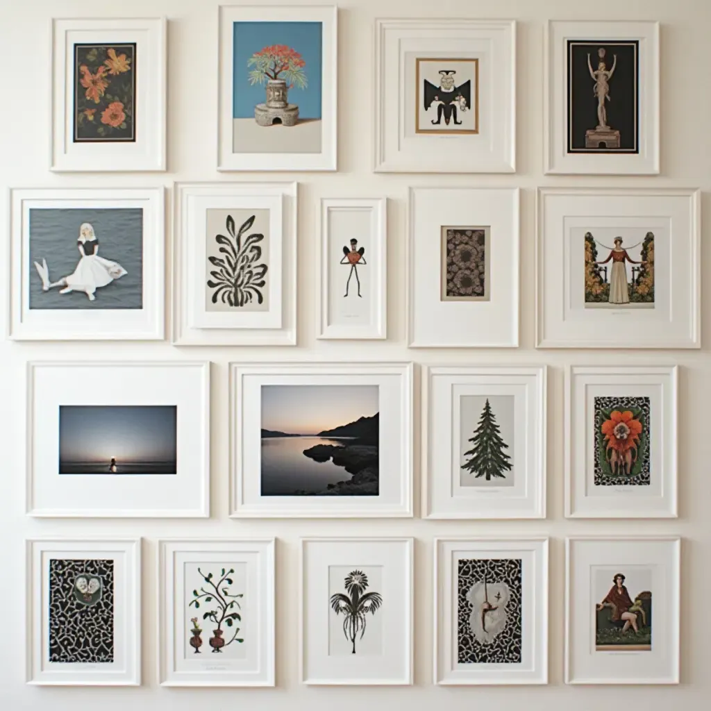 a photo of a collection of art prints displayed in a grid pattern