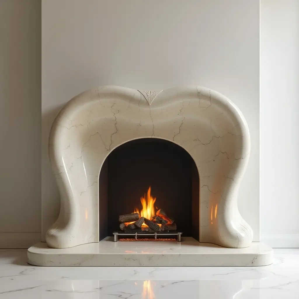 a photo of a contemporary fireplace surround with a unique shape