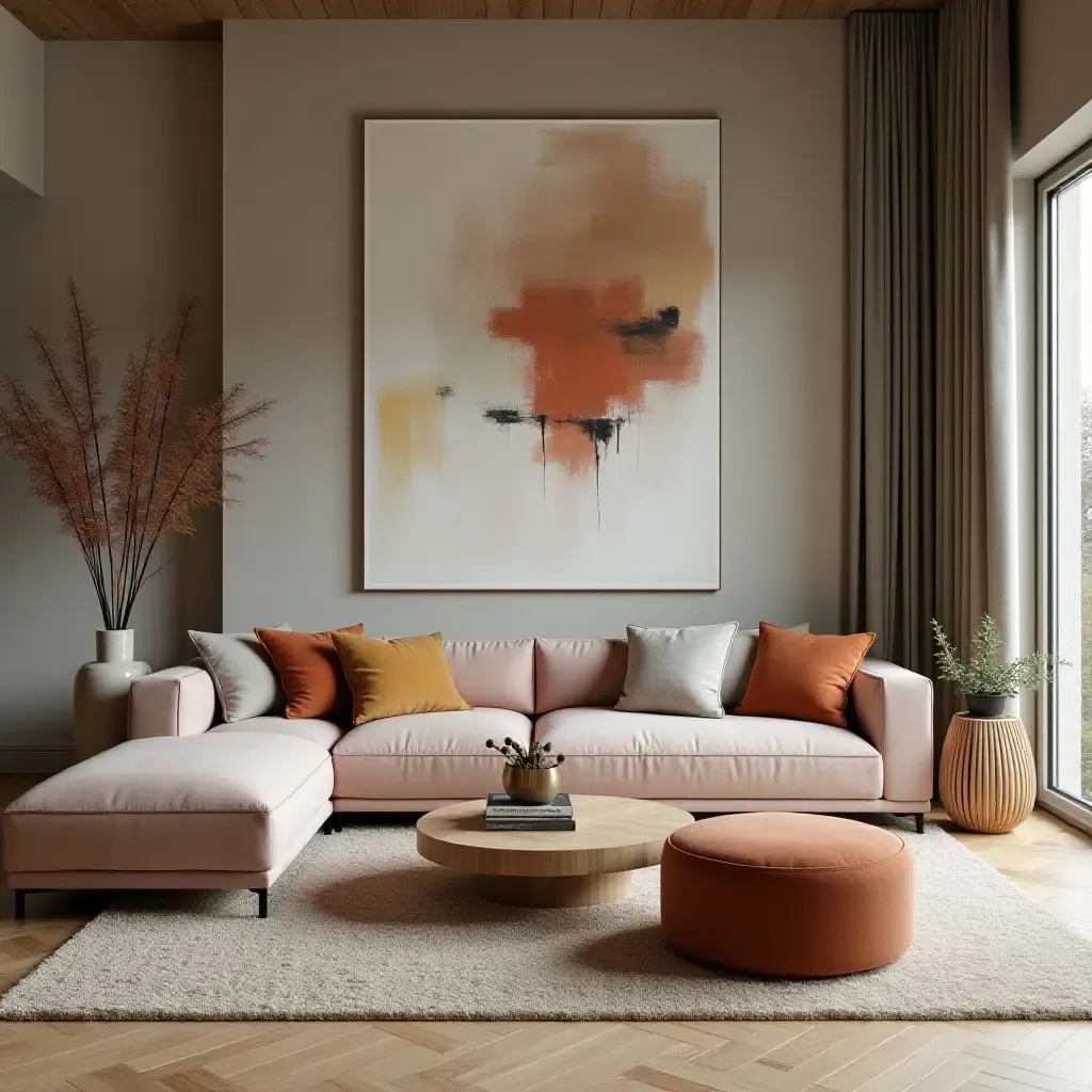 a photo of a living room with a mix of textures and colors