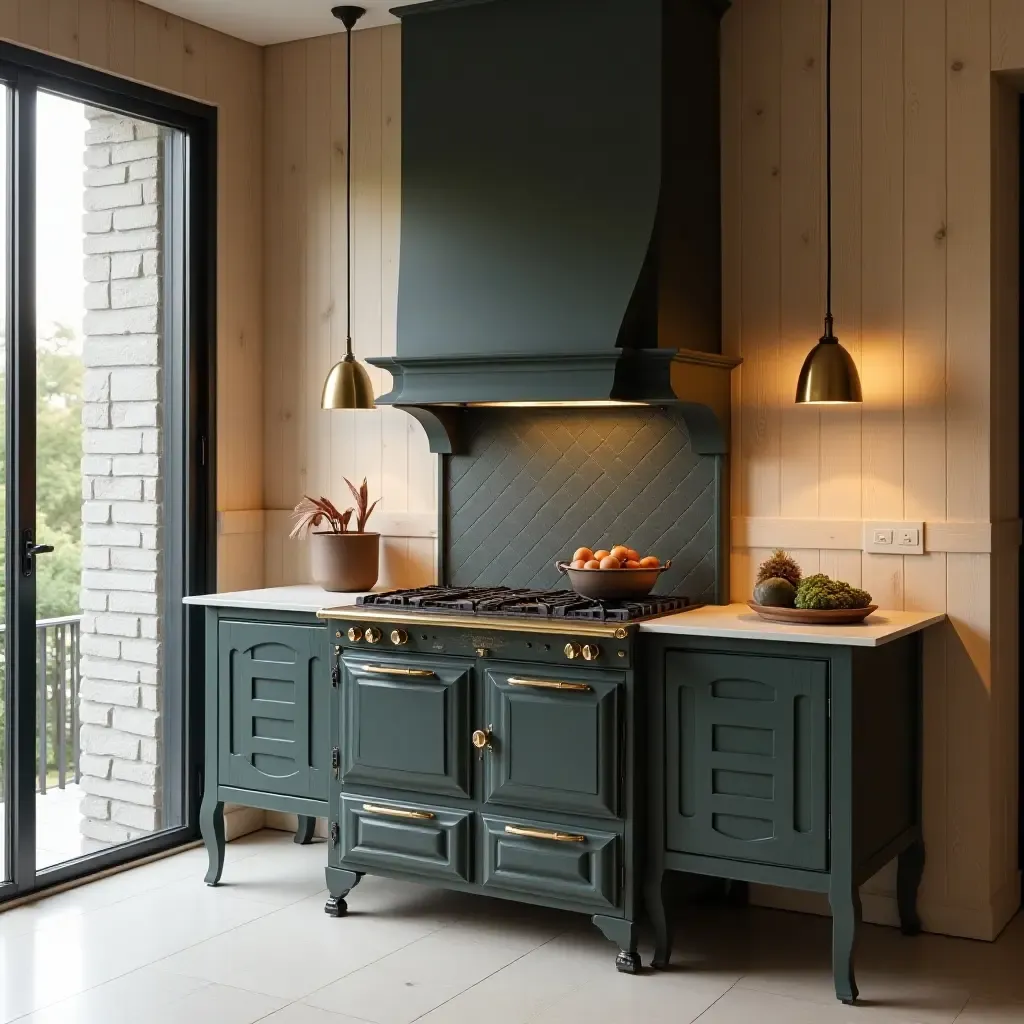 a photo of a vintage stove integrated into a modern design