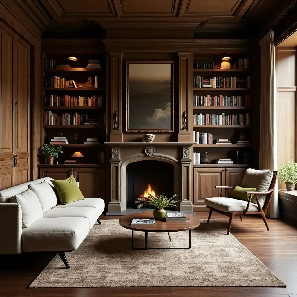 a photo of a library with a blend of traditional and modern design elements