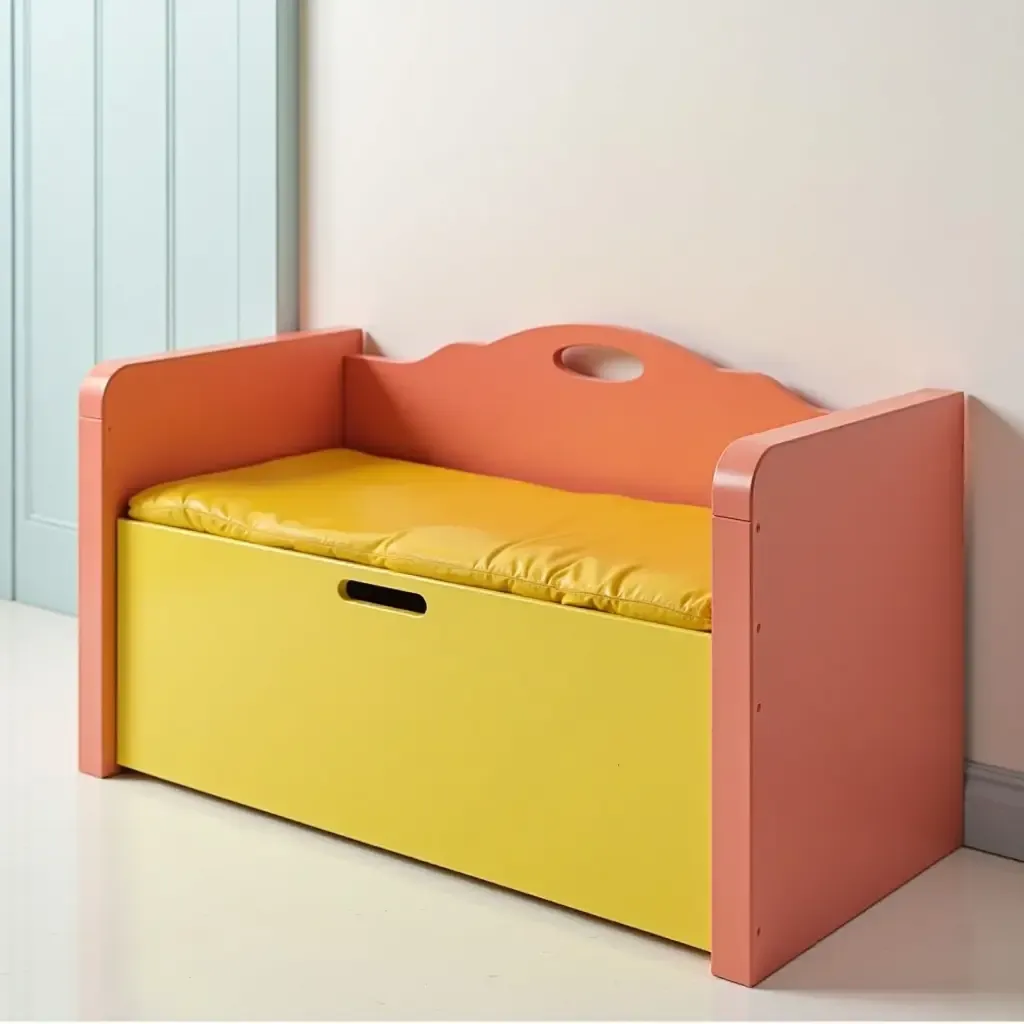 a photo of a vibrant toy chest that doubles as seating