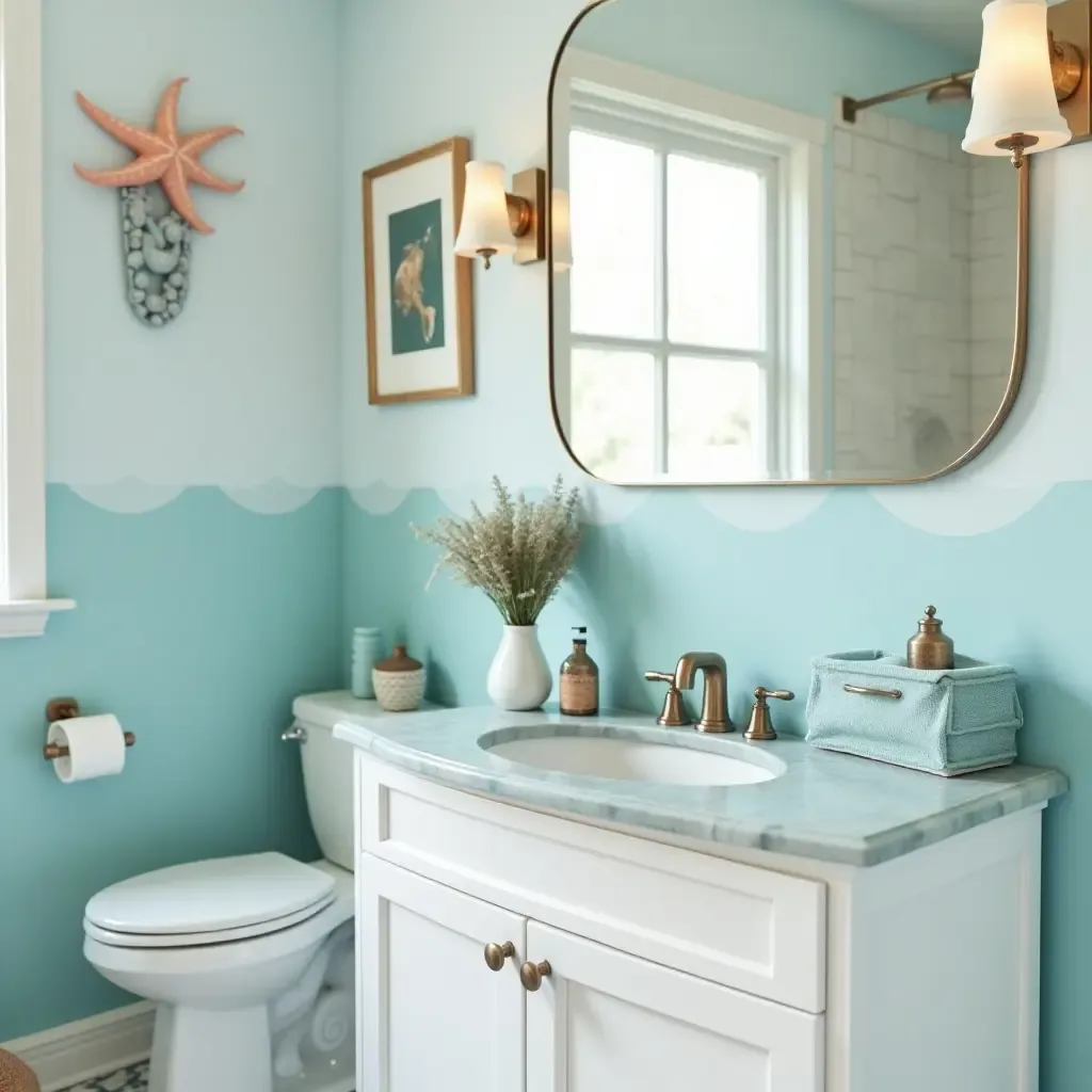 a photo of a playful sea creature-themed bathroom decor