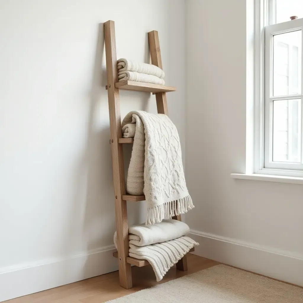 a photo of a decorative ladder used for blanket storage