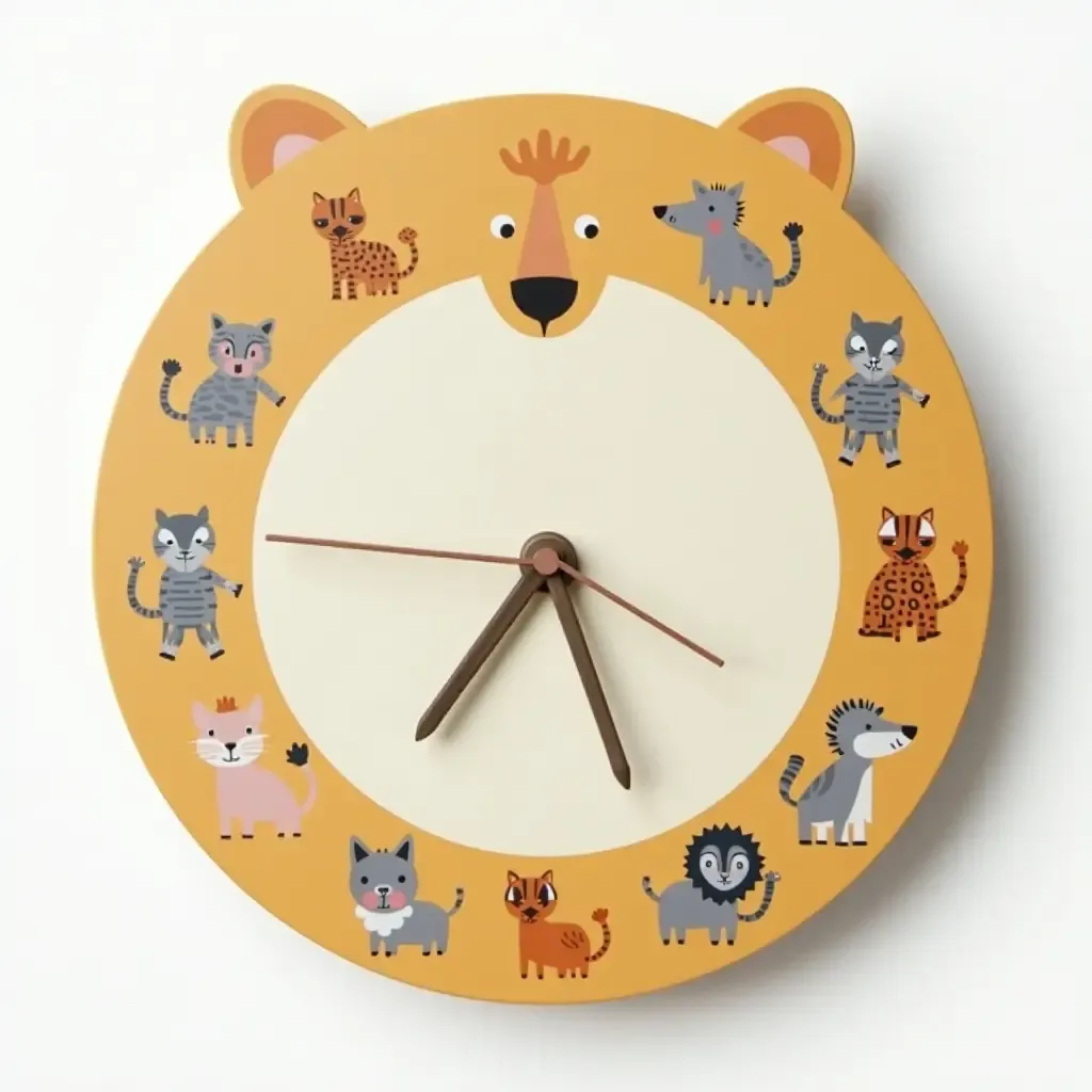 a photo of a fun, oversized wall clock with animals