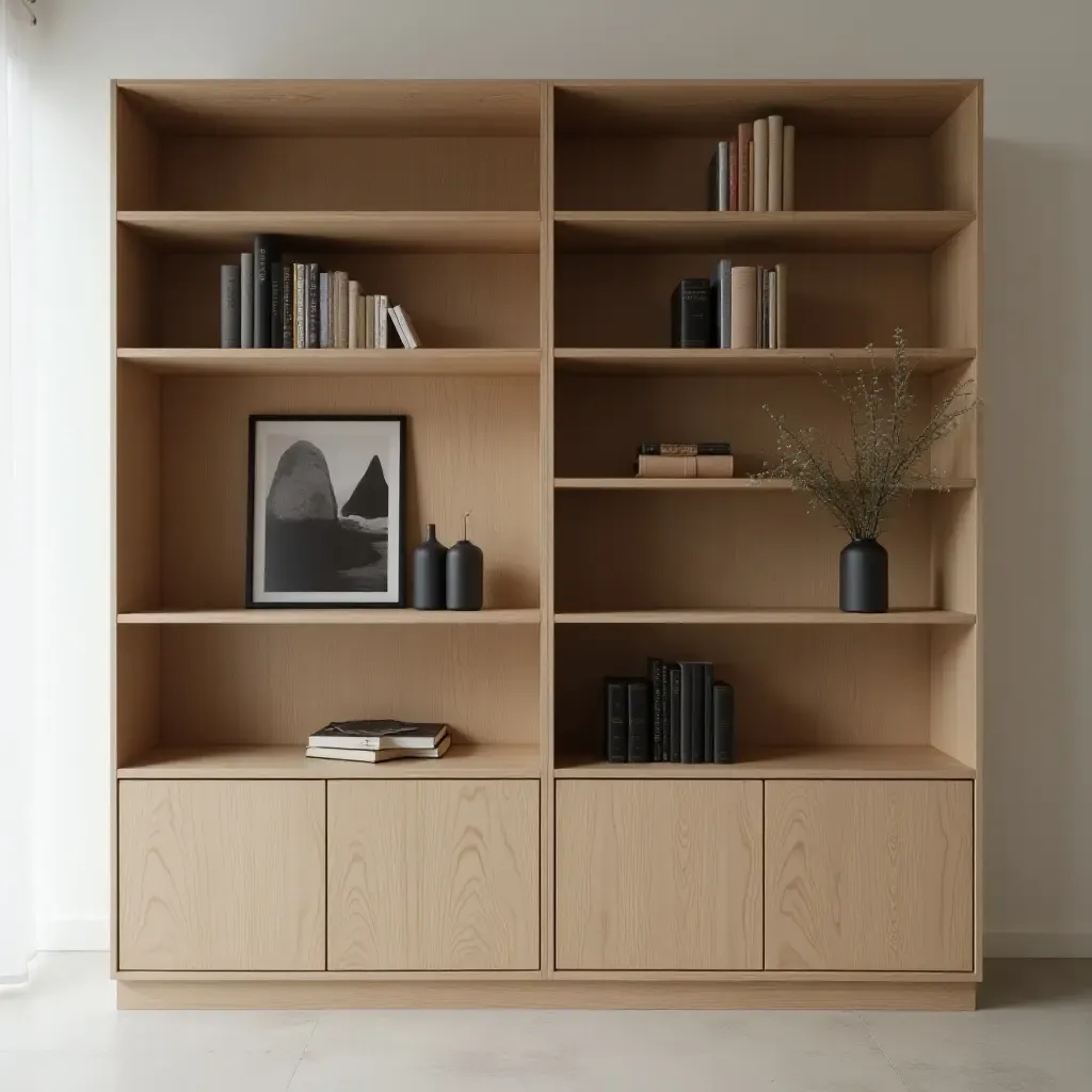 a photo of a minimalist bookshelf with open spaces