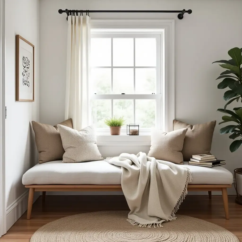 a photo of a cozy reading nook with DIY cushions and blankets