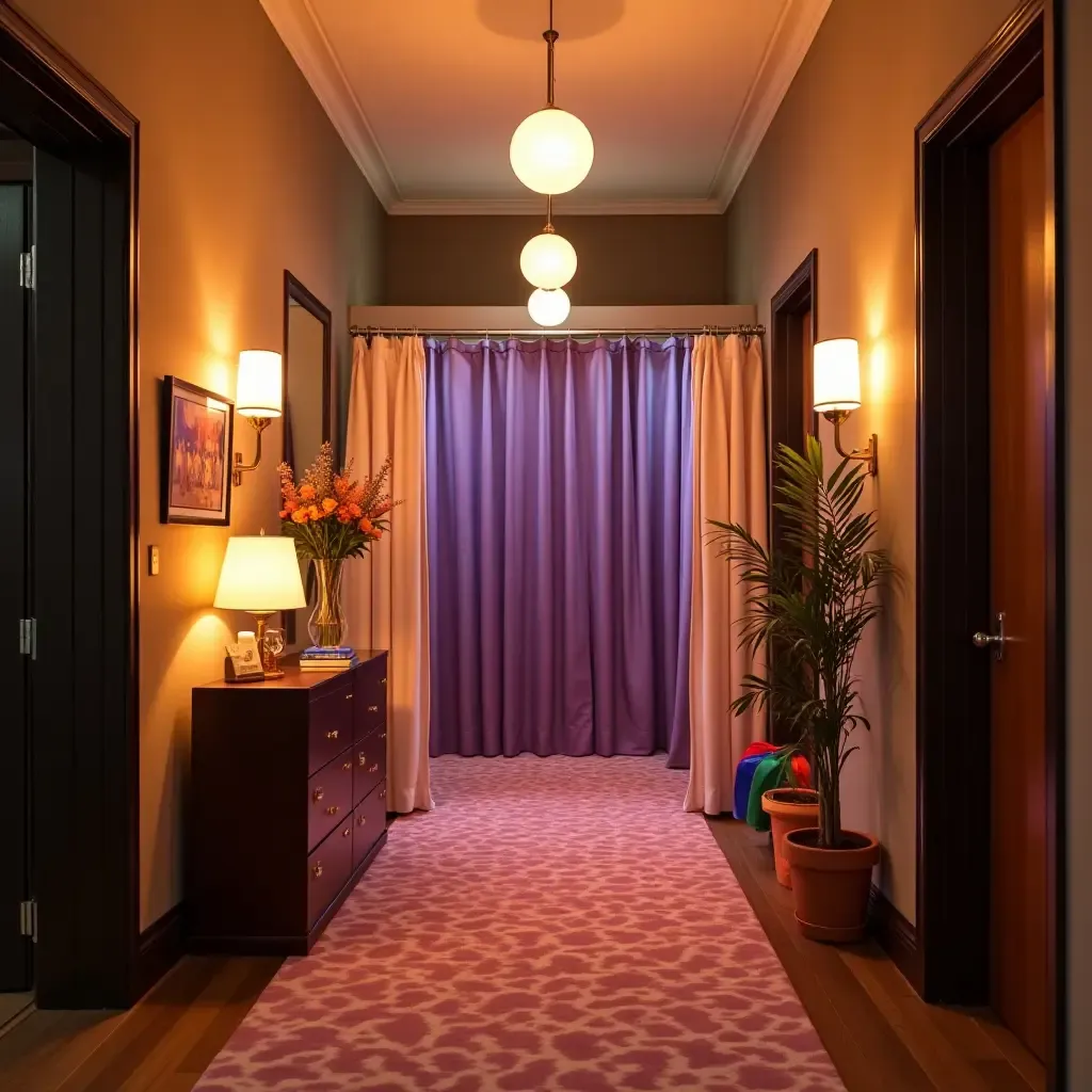 a photo of an entrance hall with a fun photo booth area and colorful props