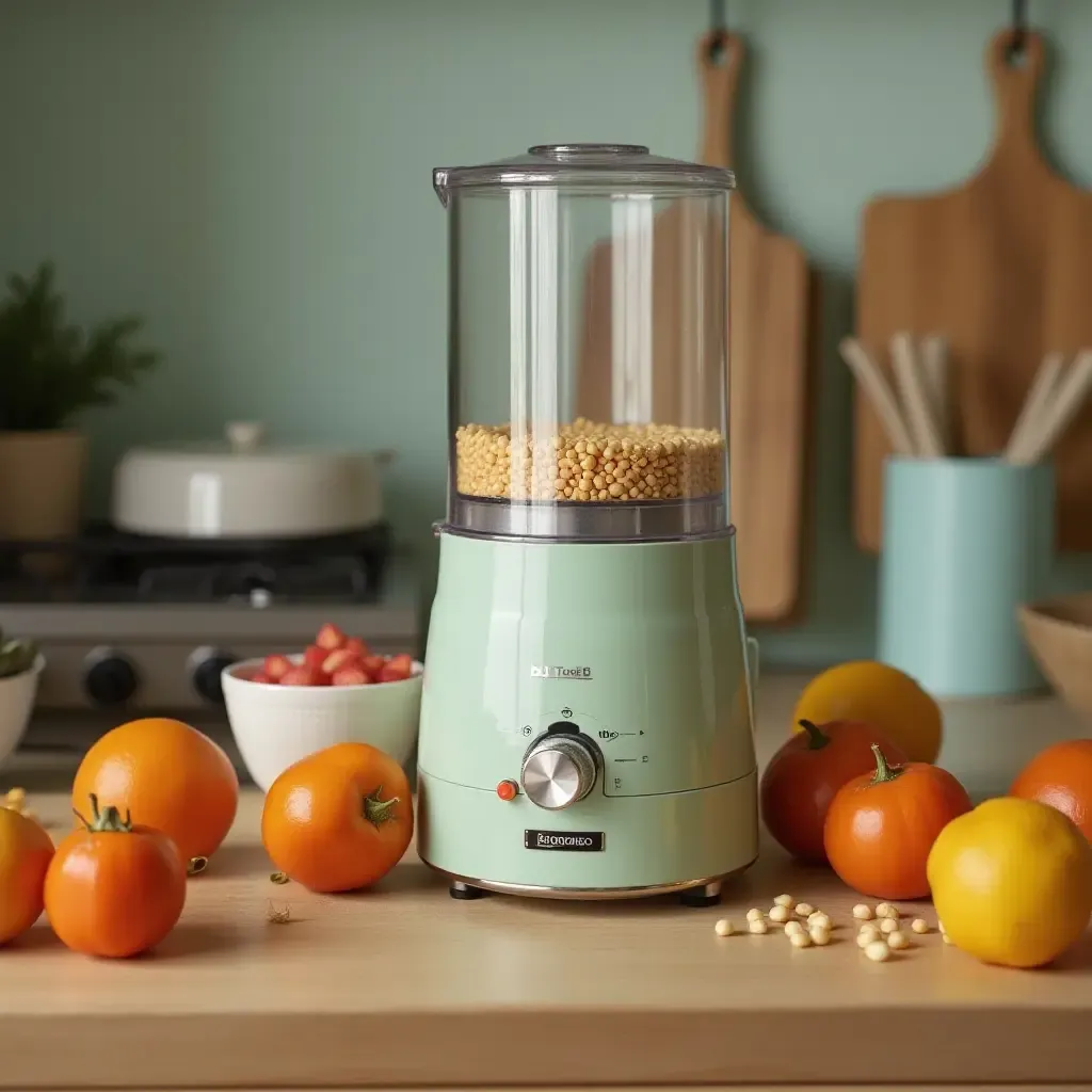 a photo of a retro food processor among modern gadgets