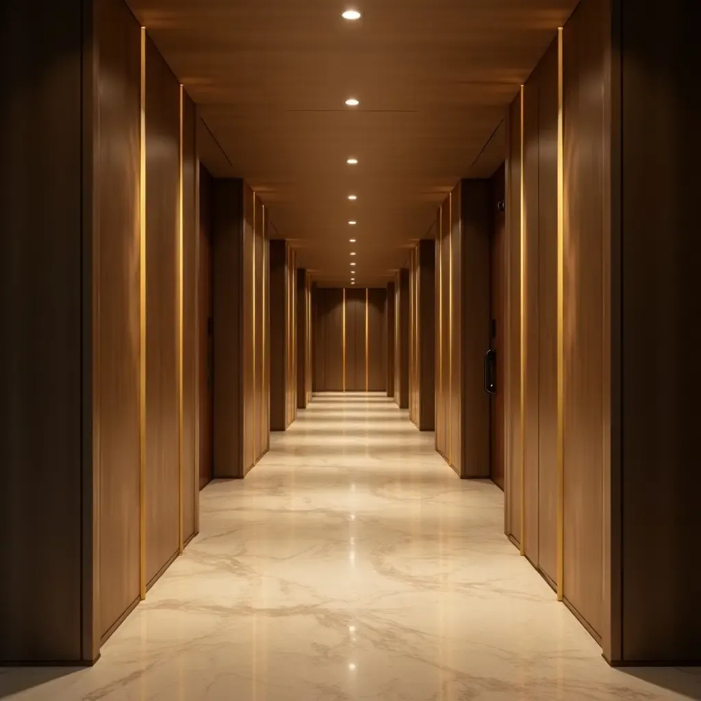 a photo of a corridor with metallic accents and an inviting atmosphere