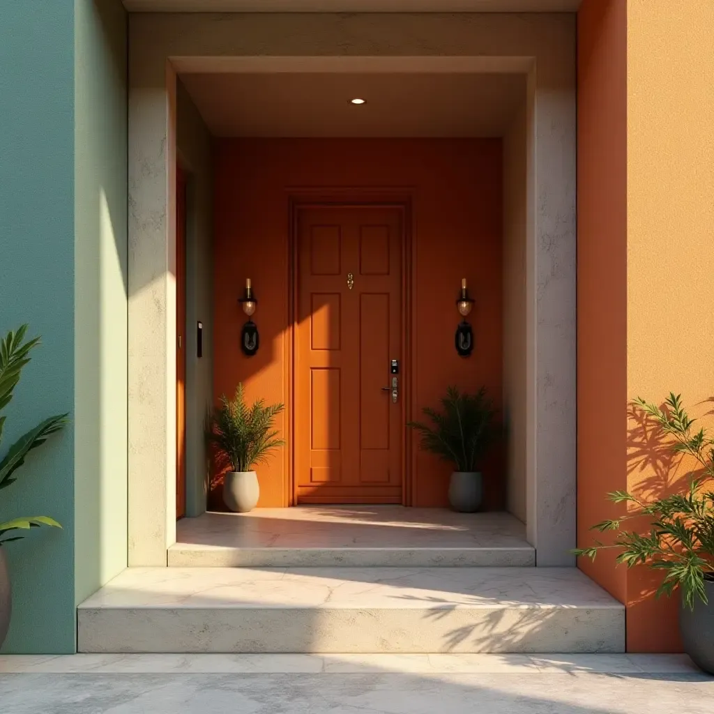 a photo of an entrance featuring a unique blend of colors and textures