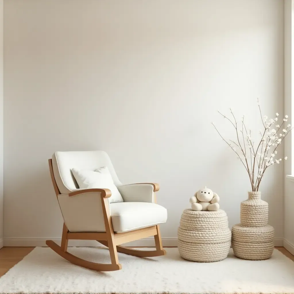 a photo of a nursery with a comfortable rocking chair and soothing colors