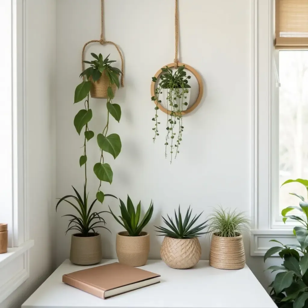 a photo of a craft corner with DIY plant decor